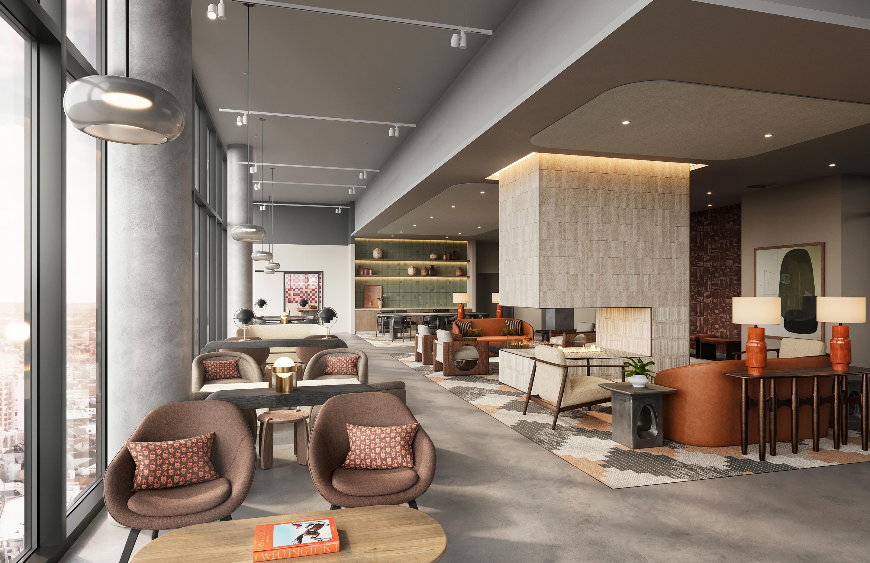A rendering of the lobby of a luxury residential property in Nasvhille