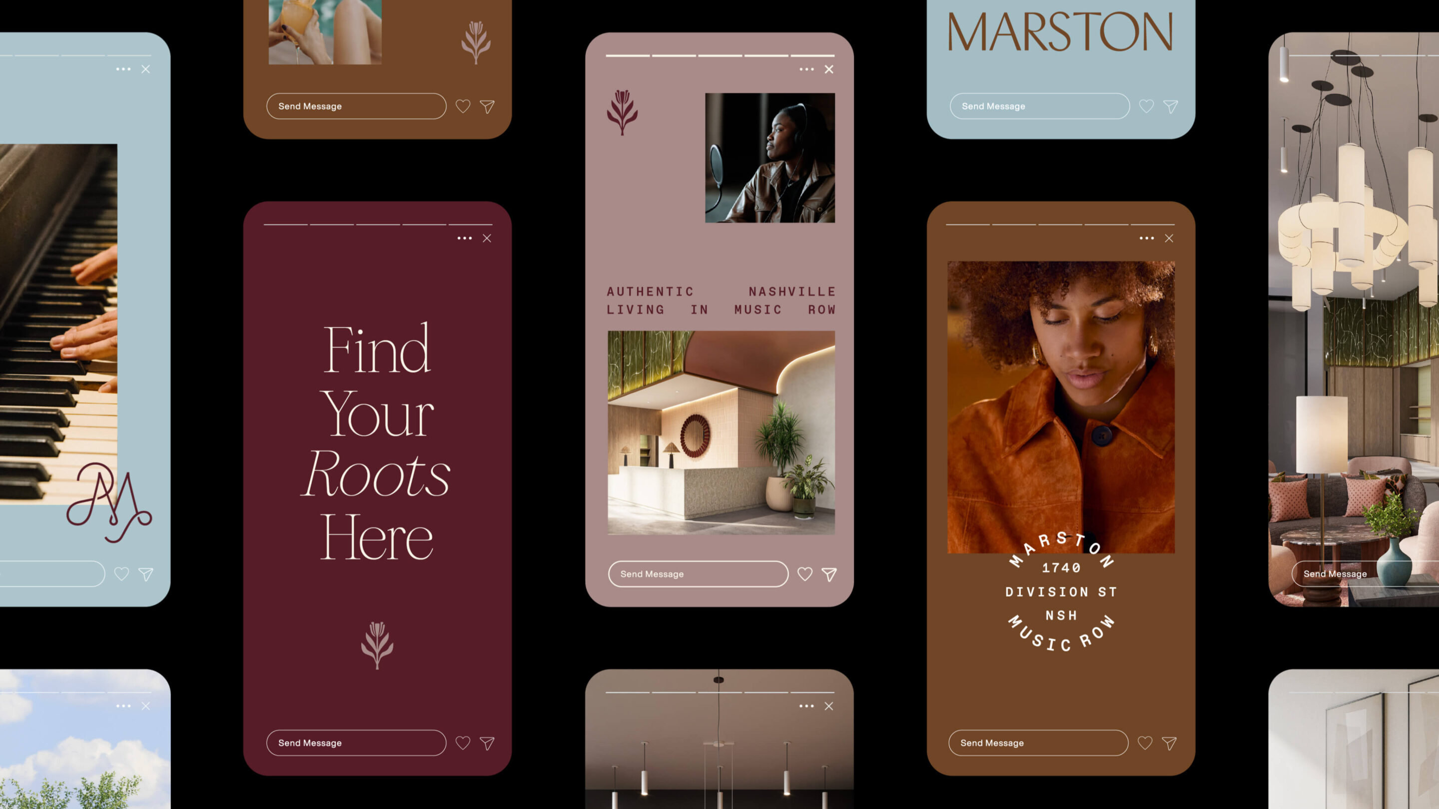 Phone screens showing UI design for a residential property in Nashville