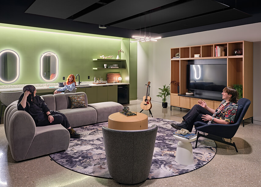 Inside of the artist's green room at Acrisure Amphitheater