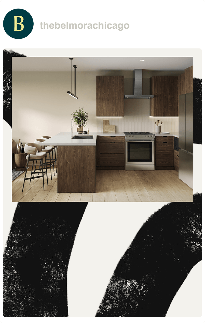 Social image for Belmora featuring a kitchen in one of the residences