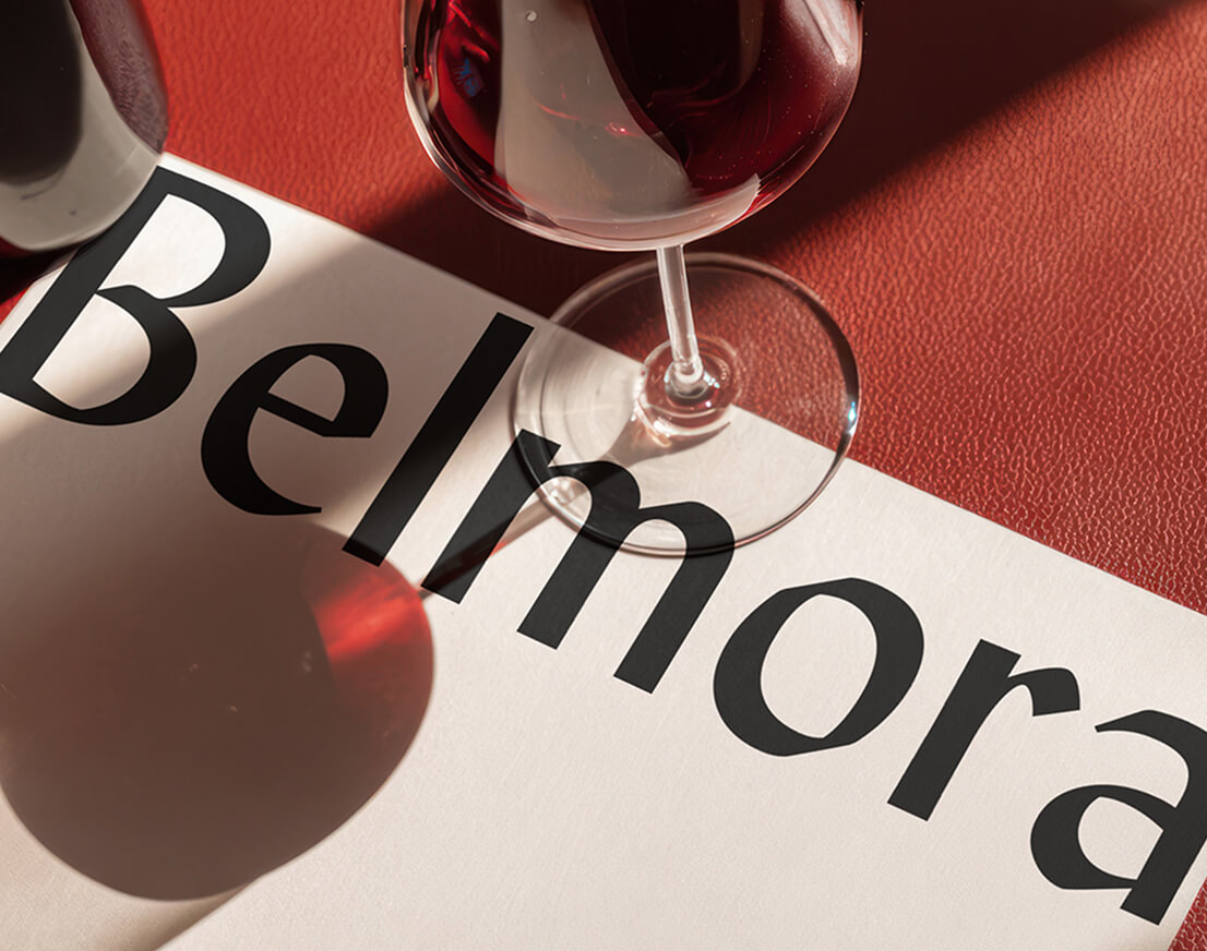 Print design of the Belmora wordmark